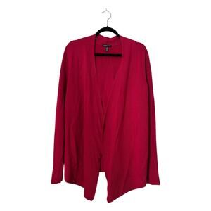 Eileen Fisher Sweater Size XL Red Open Front Draped Waterfall Tencel Cardigan